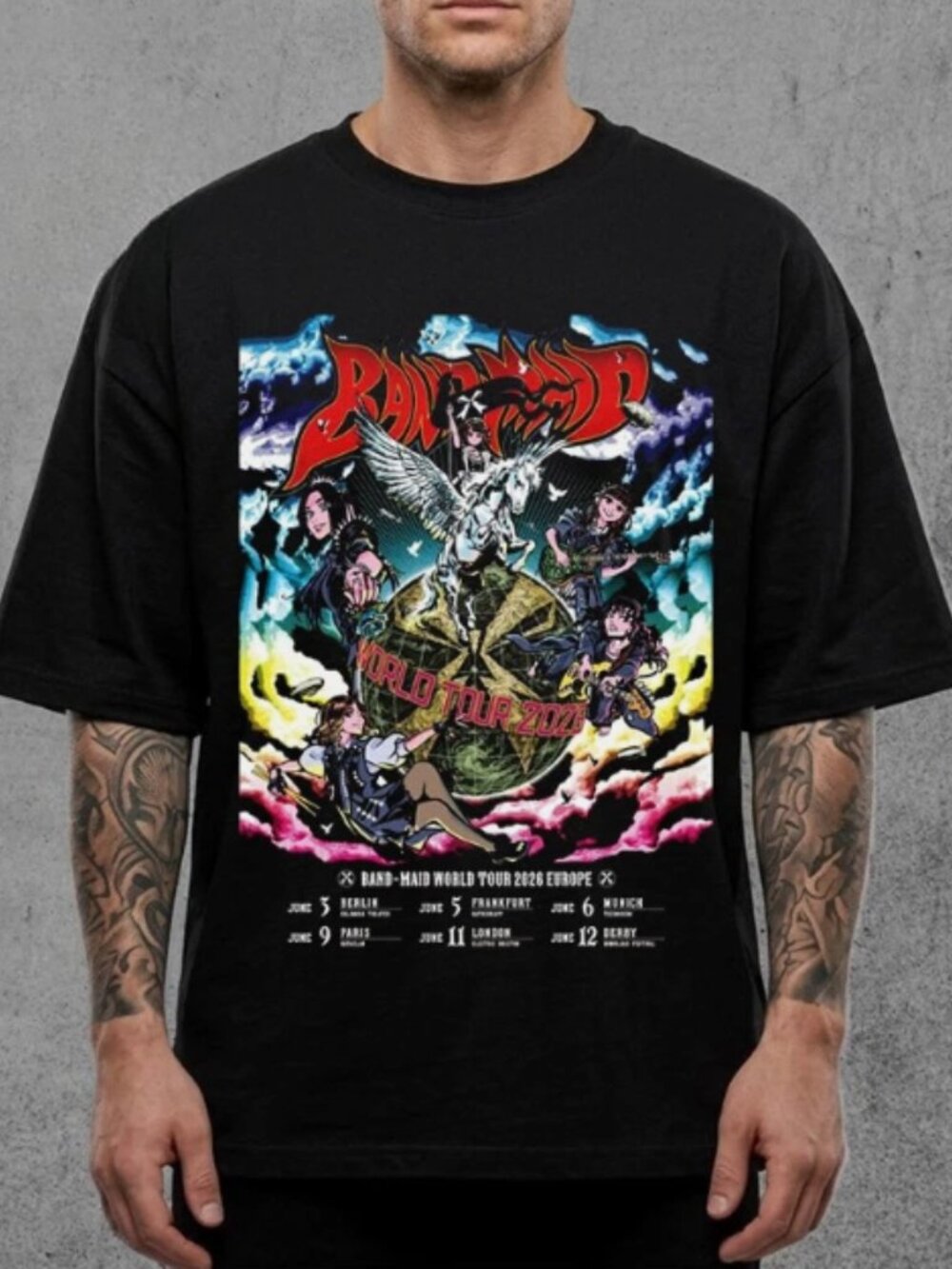 Band-Maid World Tour 2026 Vintage Anime Rock Band Graphic Tee Black